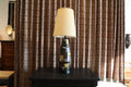 Vintage Cubist Style Lamp with White Burlap Shade