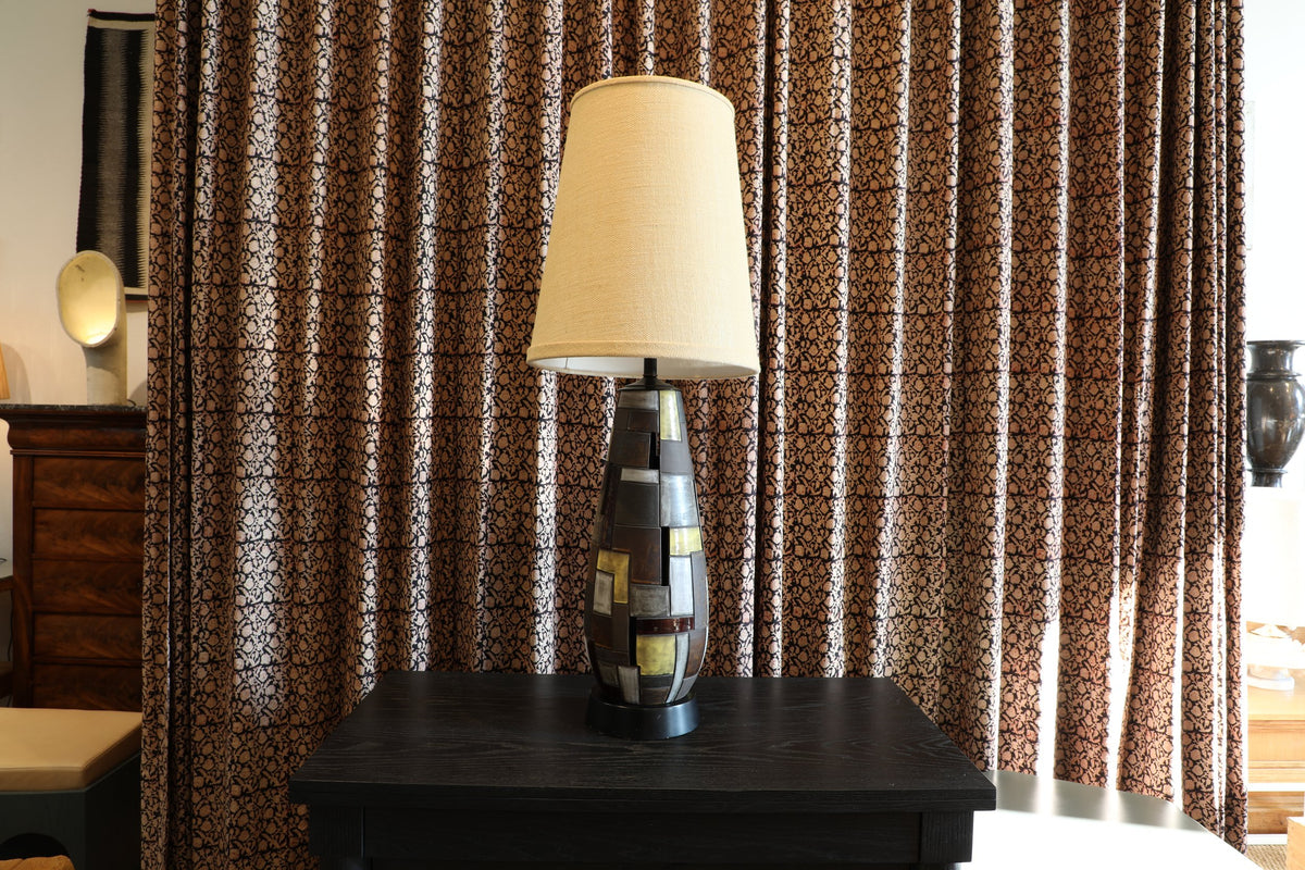 Vintage Cubist Style Lamp with White Burlap Shade