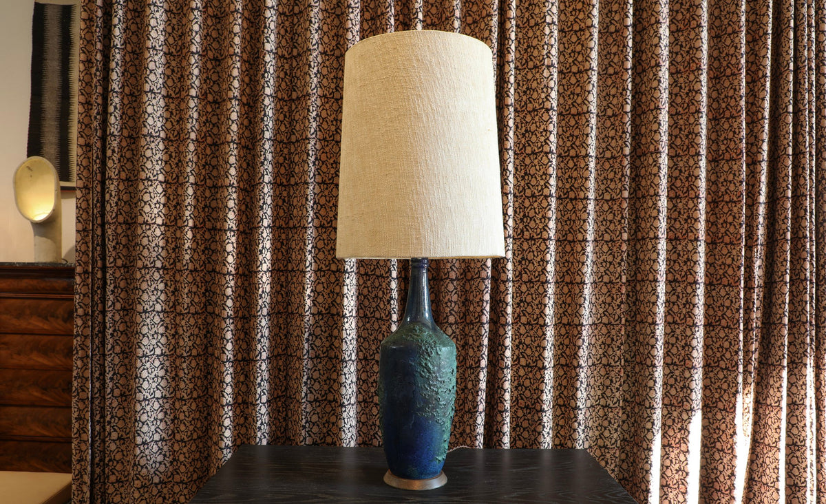 Vintage Glazed Lamp with Natural Grass Cloth Shade
