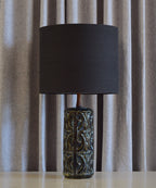 Vintage Geometric Glazed Lamp with Black Linen Shade