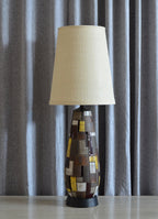 Vintage Cubist Style Lamp with White Burlap Shade