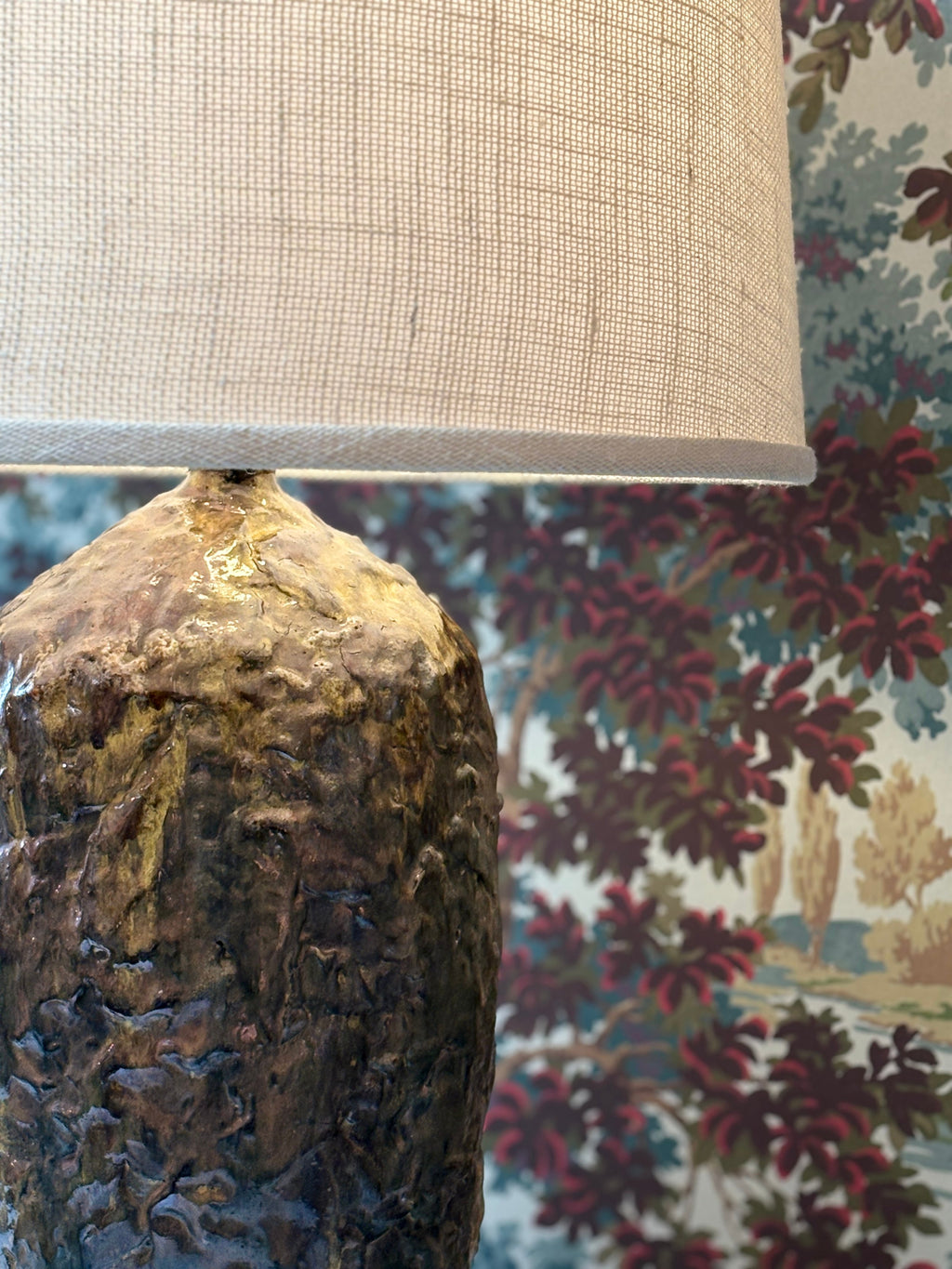 Vintage Green Ceramic Lamp with Volcanic Glaze