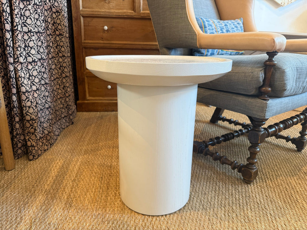 Findley Round Tall Side Table, Canvas on Oak
