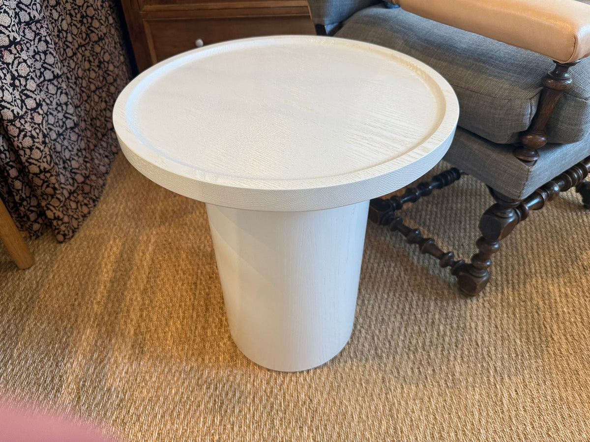 Findley Round Tall Side Table, Canvas on Oak