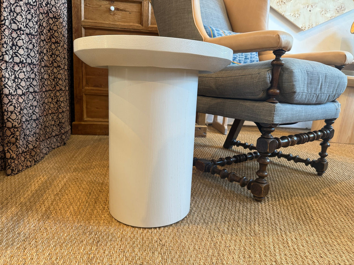 Findley Round Tall Side Table, Canvas on Oak