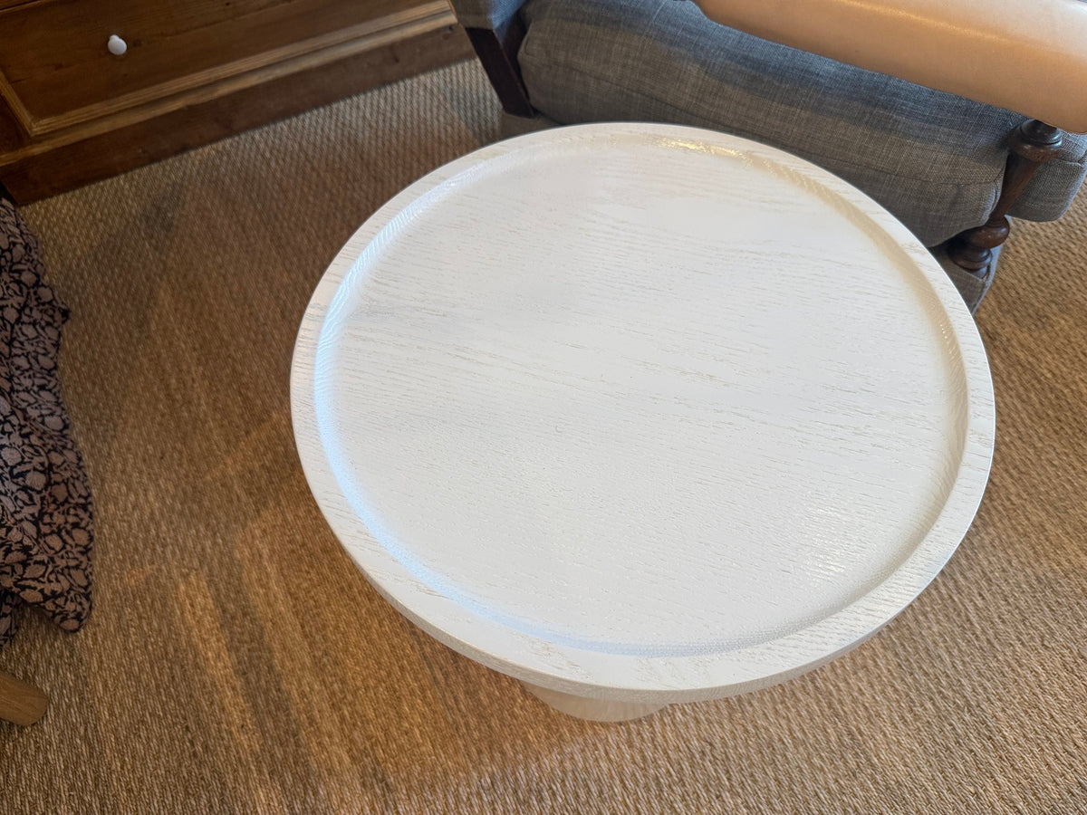 Findley Round Tall Side Table, Canvas on Oak