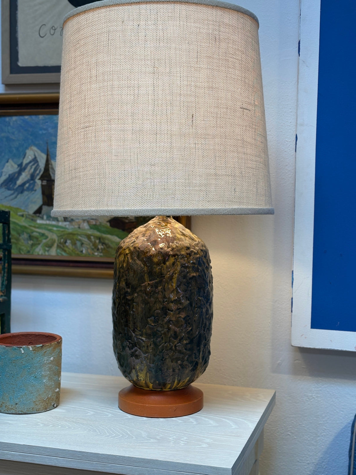 Vintage Green Ceramic Lamp with Volcanic Glaze