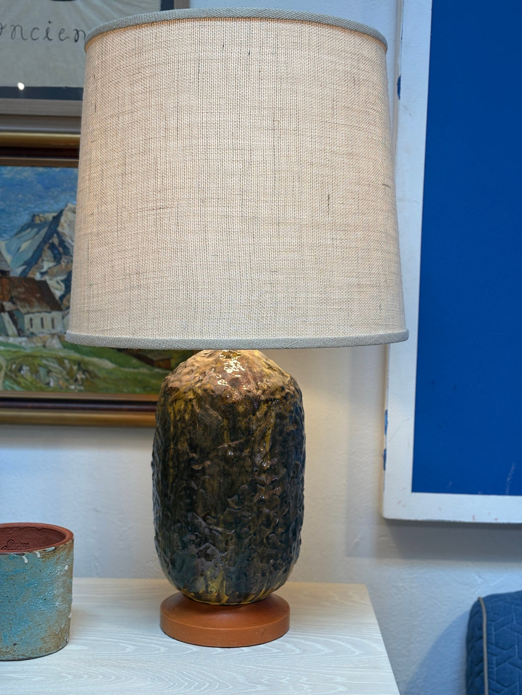 Vintage Green Ceramic Lamp with Volcanic Glaze