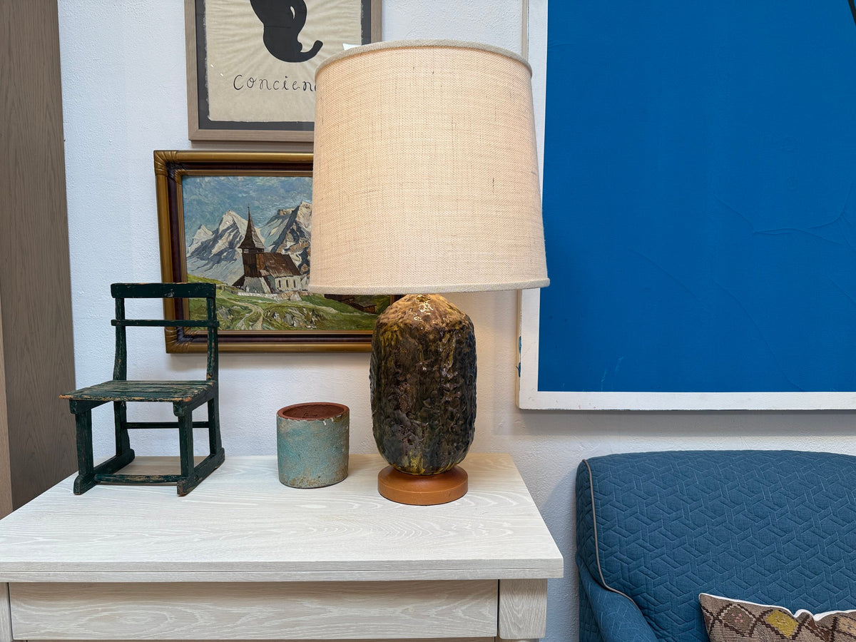 Vintage Green Ceramic Lamp with Volcanic Glaze