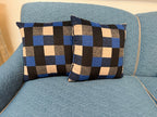 Blue, Black, Cream and Gray Check Pillow