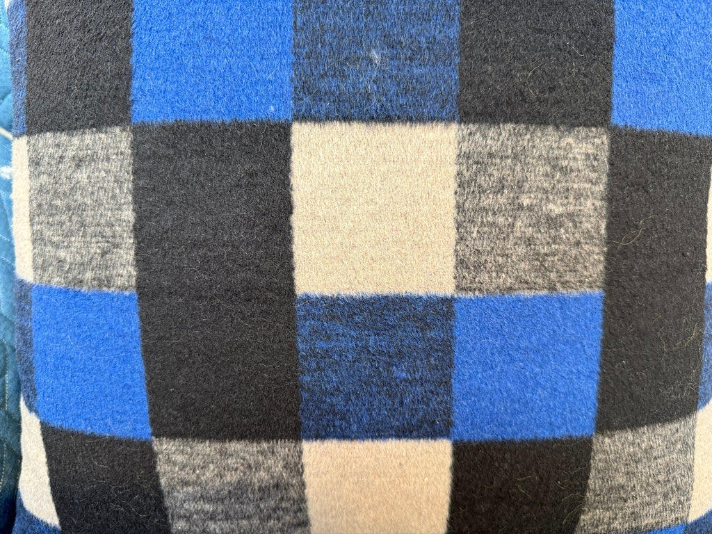 Blue, Black, Cream and Gray Check Pillow