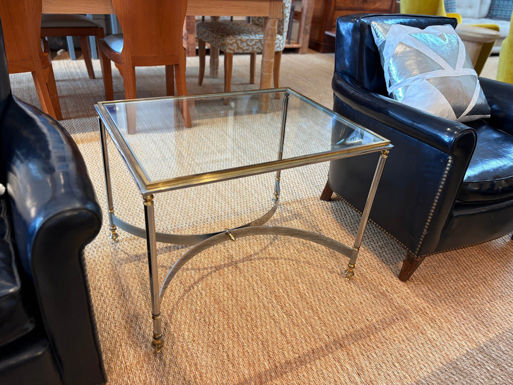Vintage Brass and Chrome Coffee Table with Demi Lune Base