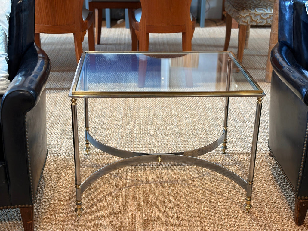 Vintage Brass and Chrome Coffee Table with Demi Lune Base