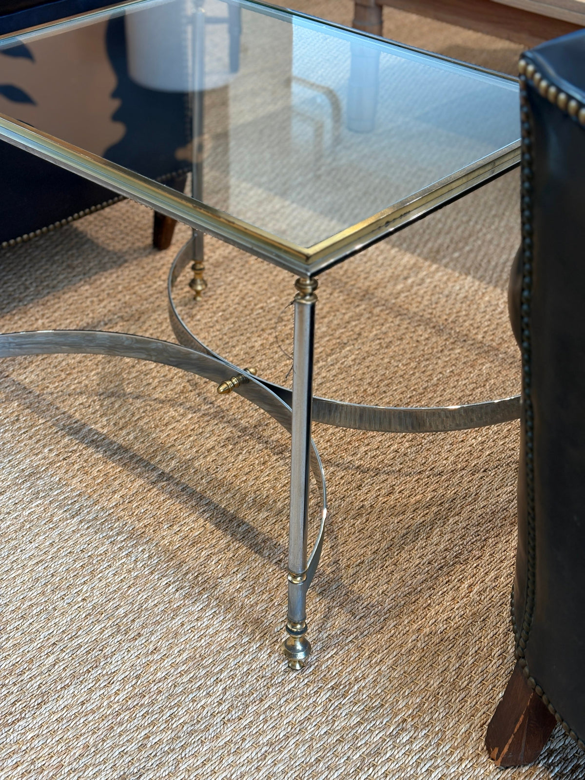 Vintage Brass and Chrome Coffee Table with Demi Lune Base