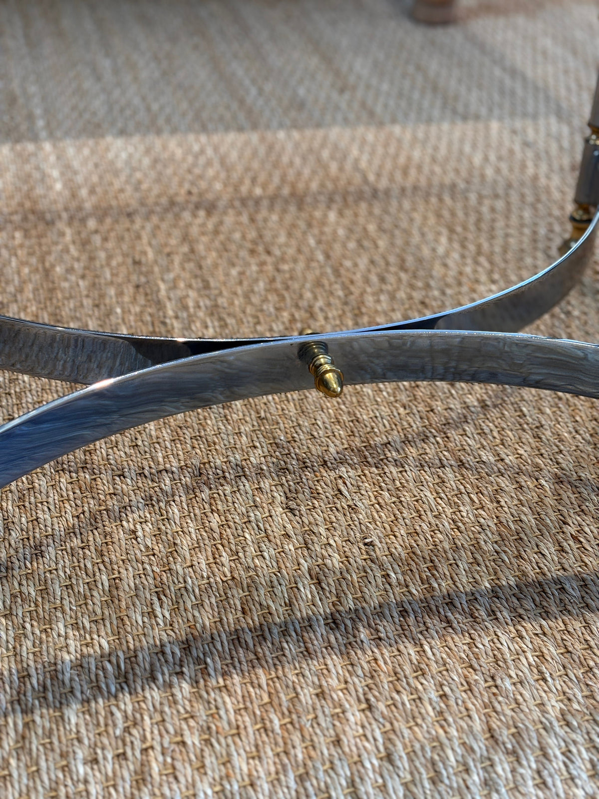 Vintage Brass and Chrome Coffee Table with Demi Lune Base
