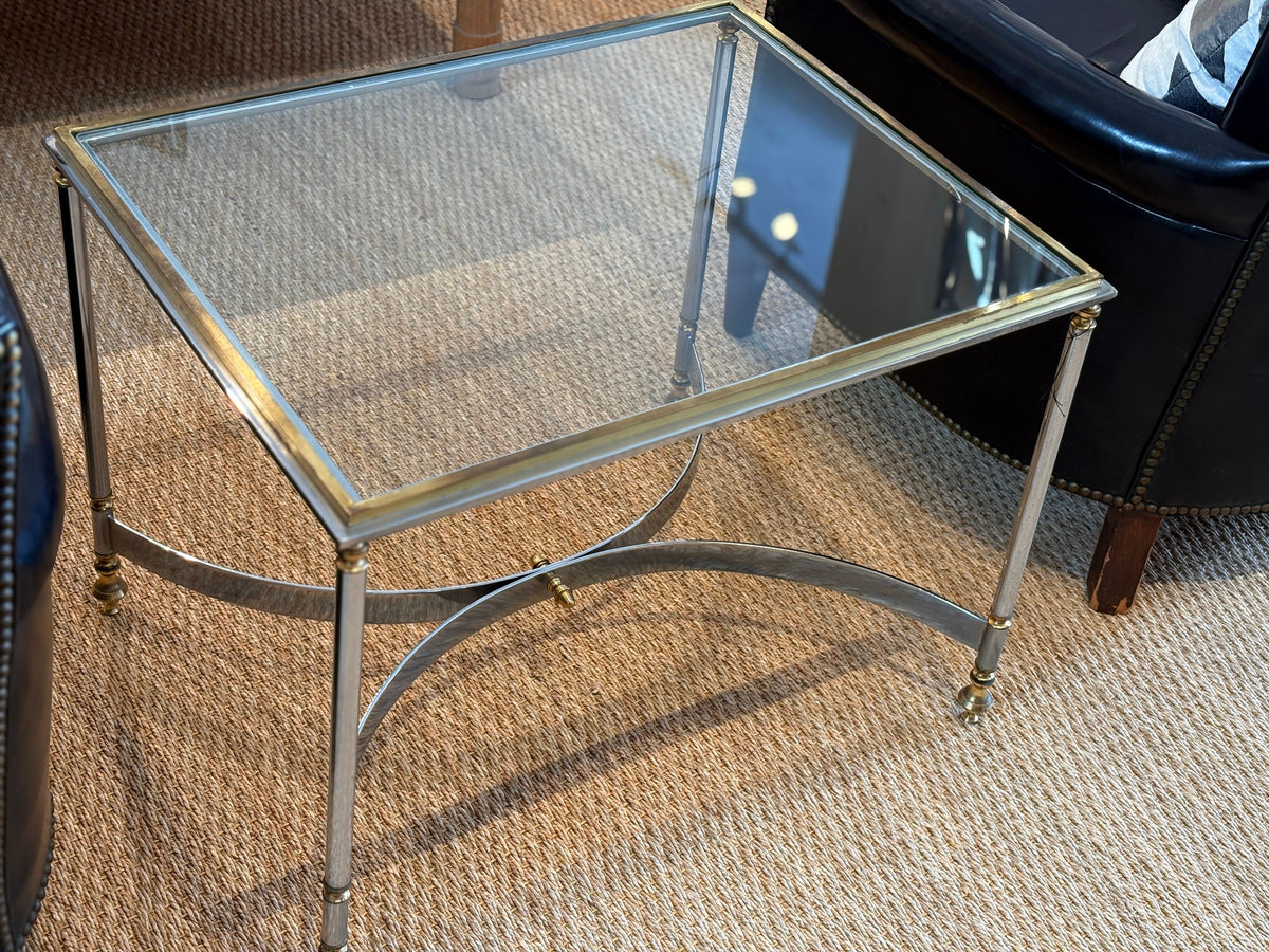 Vintage Brass and Chrome Coffee Table with Demi Lune Base