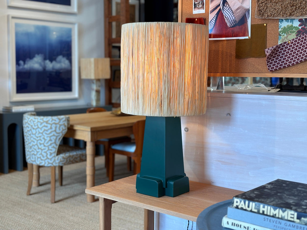 Cross Base Lamp, Green with Rush Shade