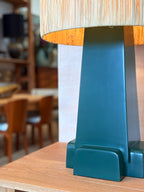 Cross Base Lamp, Green with Rush Shade