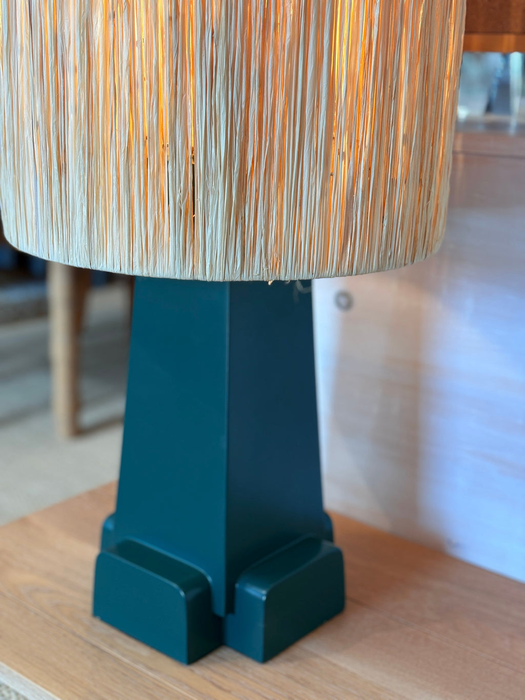 Cross Base Lamp, Green with Rush Shade