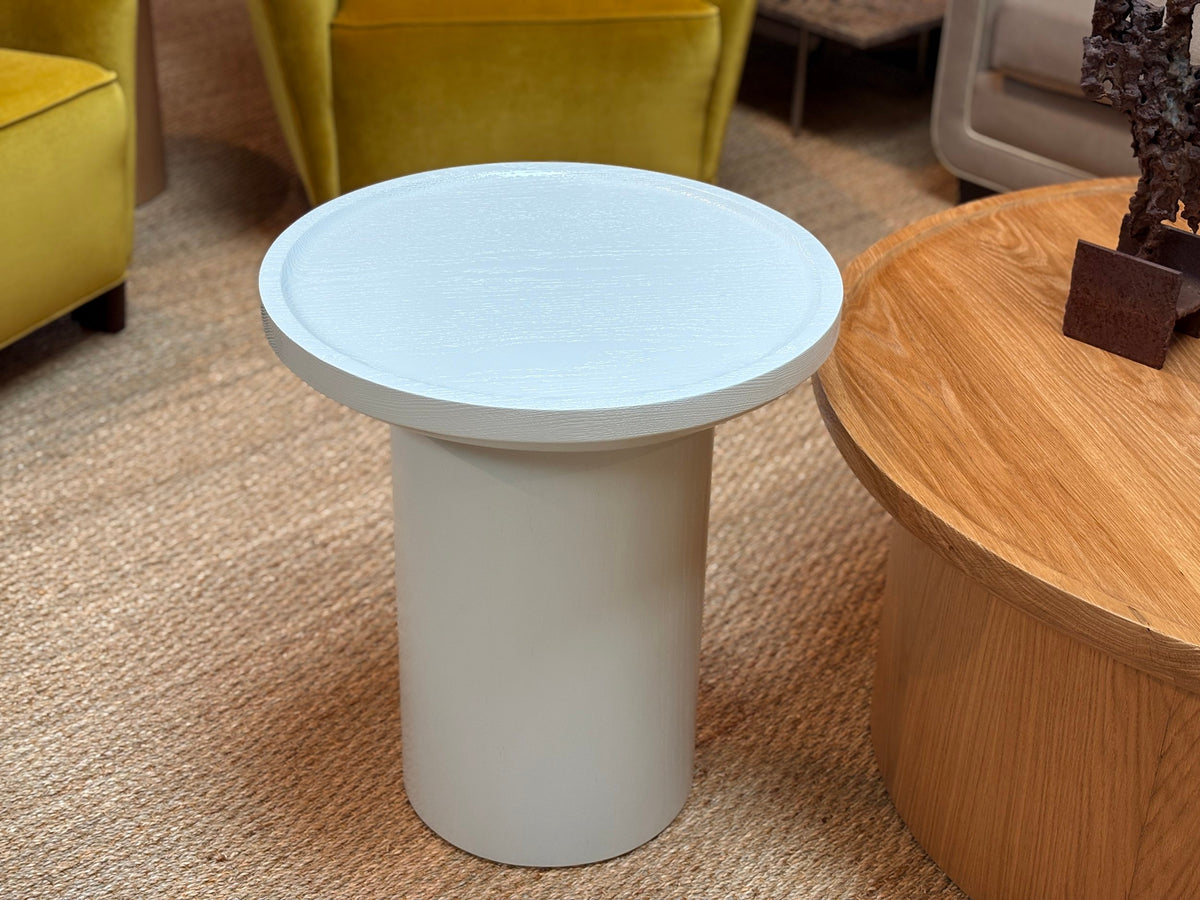 Findley Round Tall Side Table, Canvas on Oak
