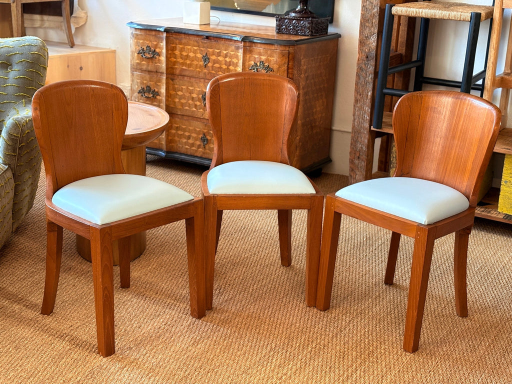 Vintage Wood Chairs with Upholstered Seats, Set of Four