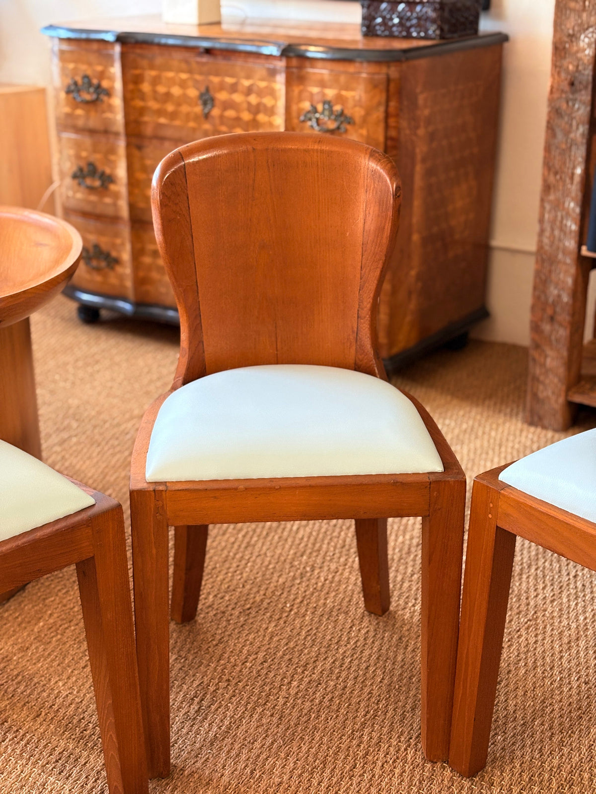 Vintage Wood Chairs with Upholstered Seats, Set of Four