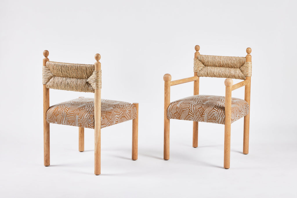 Sydney Dining Chair Arms, Rush Back and Upholstered Seat