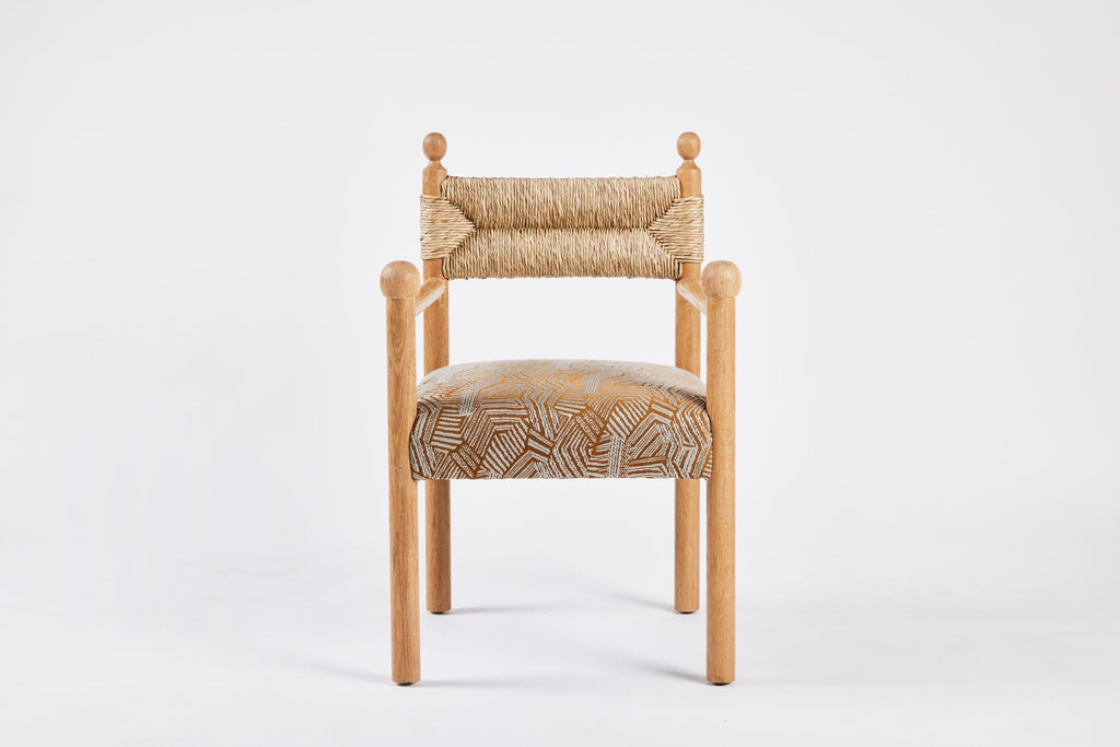 Sydney Dining Chair Arms, Rush Back and Upholstered Seat