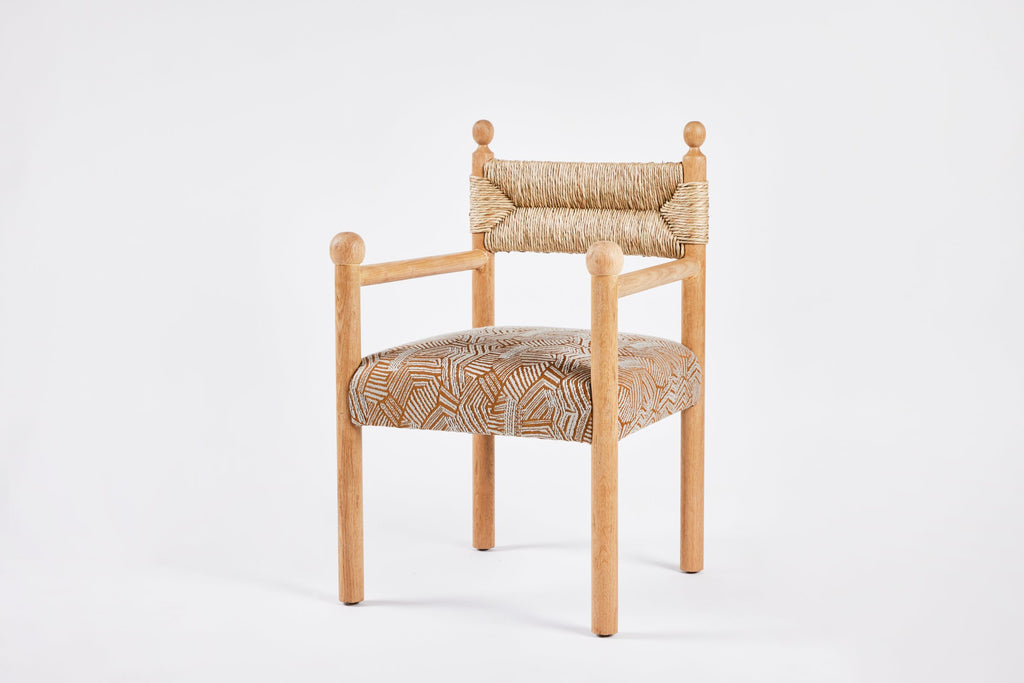 Sydney Dining Chair Arms, Rush Back and Upholstered Seat