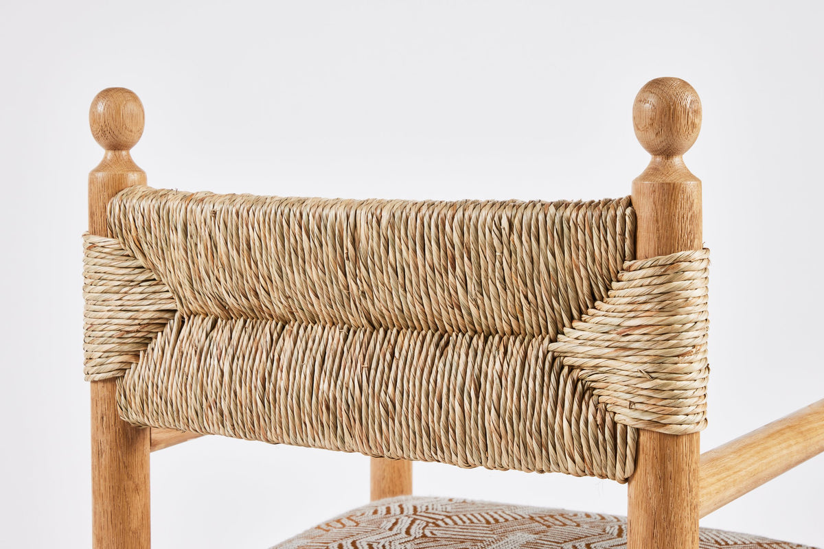 Sydney Dining Chair Arms, Rush Back and Upholstered Seat