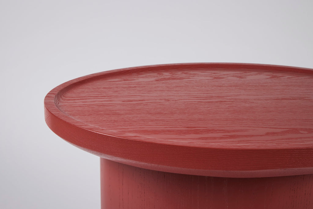 Findley Oval Tall Side Table, Rosso on Oak