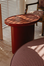 Findley Oval Tall Side Table, Rosso on Oak