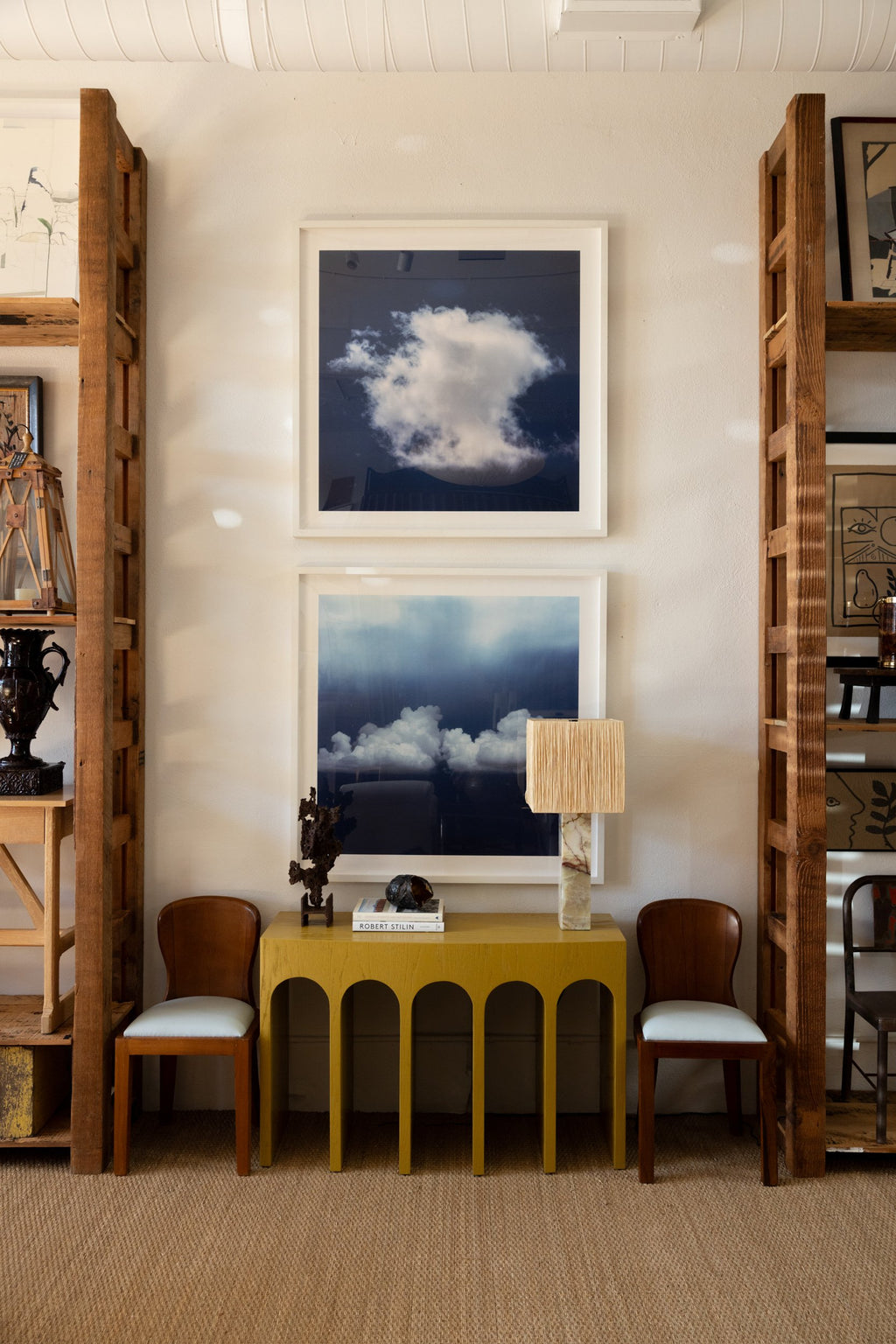 Vintage Wood Chairs with Upholstered Seats, Set of Four
