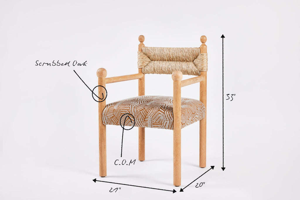 Sydney Dining Chair Arms, Rush Back and Upholstered Seat