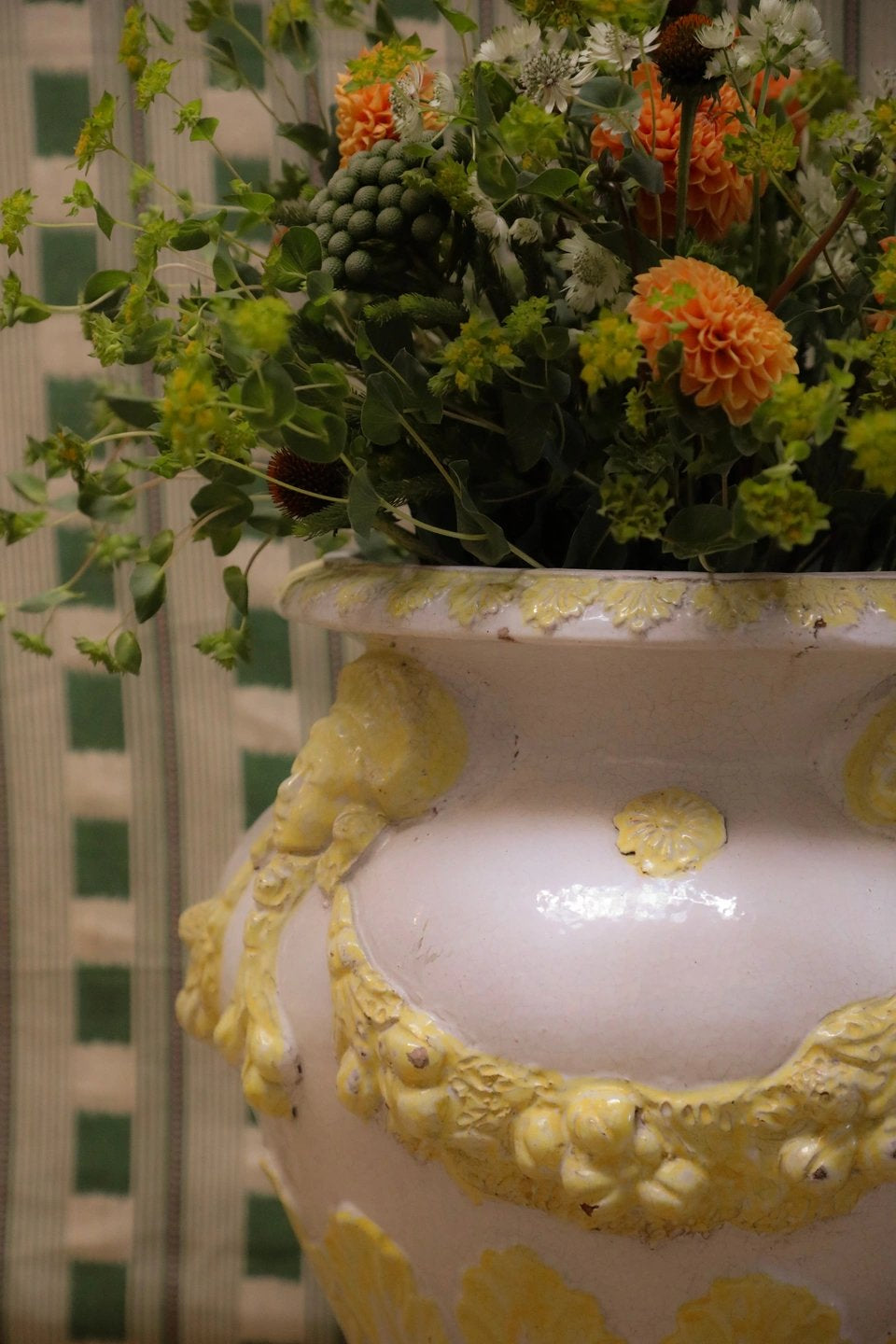 Yellow and White Ceramic Planter