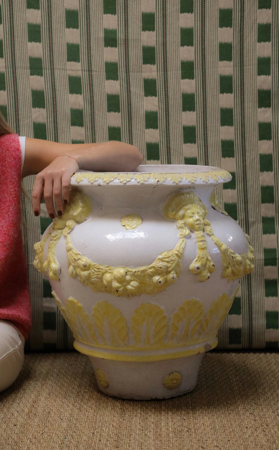 Yellow and White Ceramic Planter